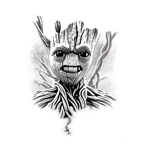 groot with pistol tattoo design idea
