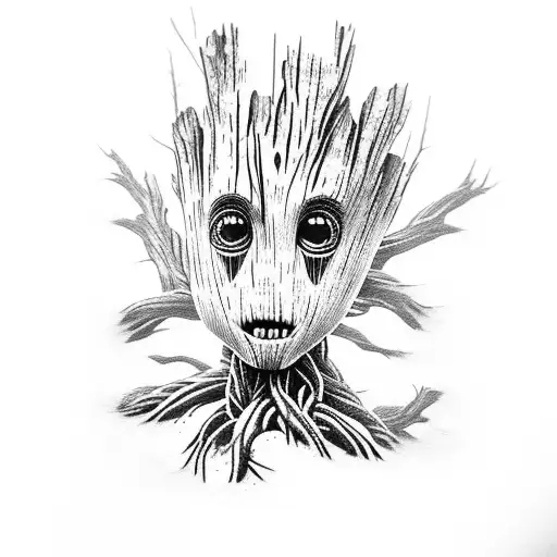groot with rifle tattoo design idea