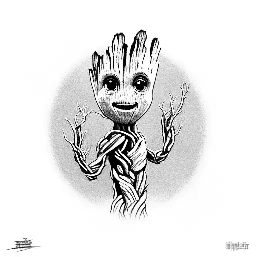 groot with pistol tattoo design idea