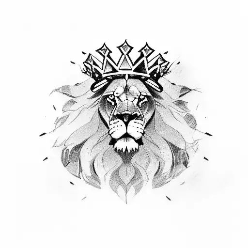 Lion with crown and scar on the right eye tattoo design idea