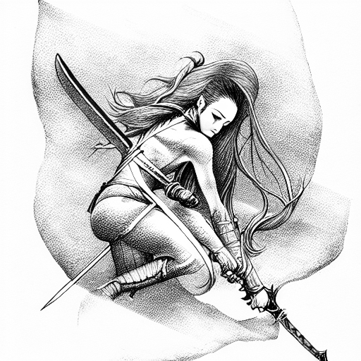 woman, sword, warrior tattoo design idea
