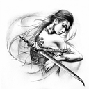 woman, sword, warrior tattoo design idea