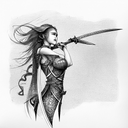 woman, sword, warrior tattoo design idea