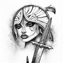 woman, sword, warrior Spartan  tattoo design idea
