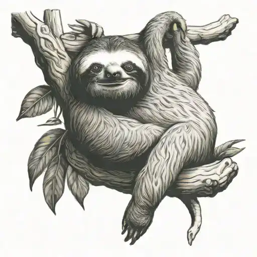 sloth peacefully hanging tattoo design idea