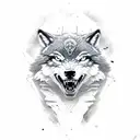 three agressive Wolf heads tattoo design idea