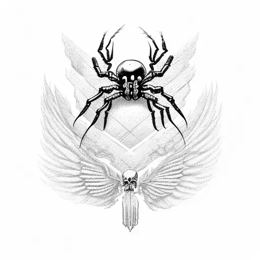 skulls wings spider tattoo design idea
