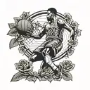 A basketball player dunking over a rose garden tattoo design idea