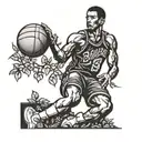 A basketball player dunking over a rose garden tattoo design idea