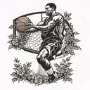A basketball player dunking over a rose garden tattoo design idea