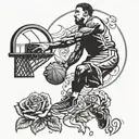 A basketball player dunking over a rose garden tattoo design idea