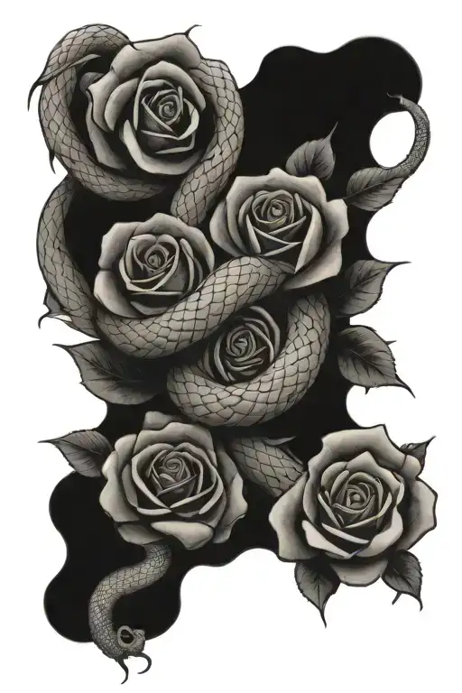 roses intertwined large snake coiled tattoo design idea