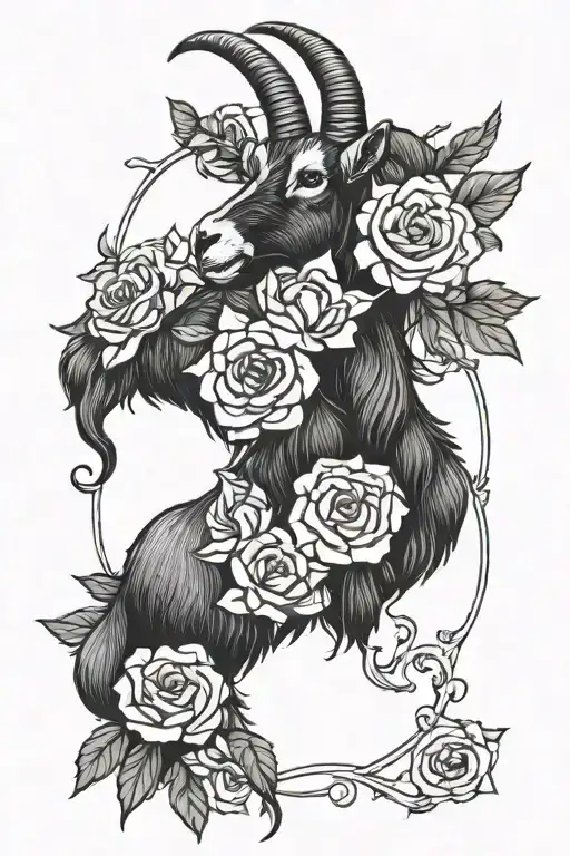 Goat with roses tattoo design idea