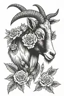Goat with roses tattoo design idea
