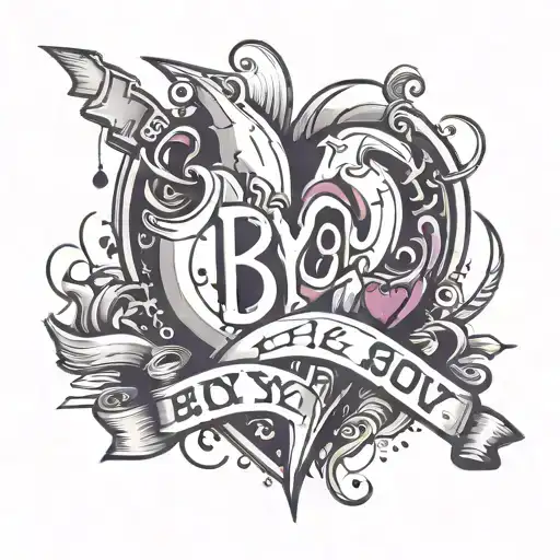 broken heart with the letters B.O.Y. tattoo design idea