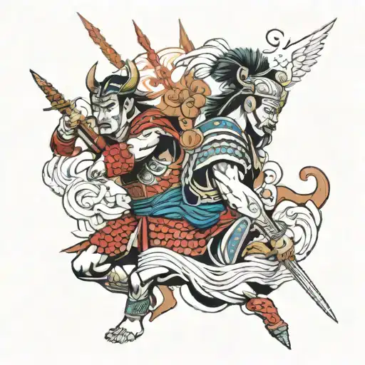 japanese and Greek warriors tattoo design idea