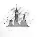 A dotwork tattoo of Hulk smashing through the Liverpool skyline tattoo design idea