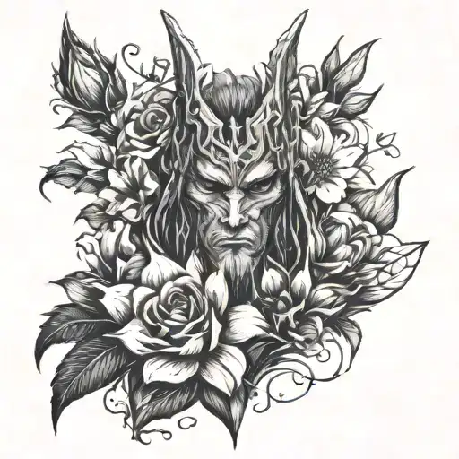 sauron holding flowers tattoo design idea