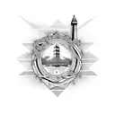 magpie & Roman numerals & Washington monument & flowers tattoo design idea