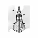 magpie & Roman numerals & Washington monument & flowers tattoo design idea
