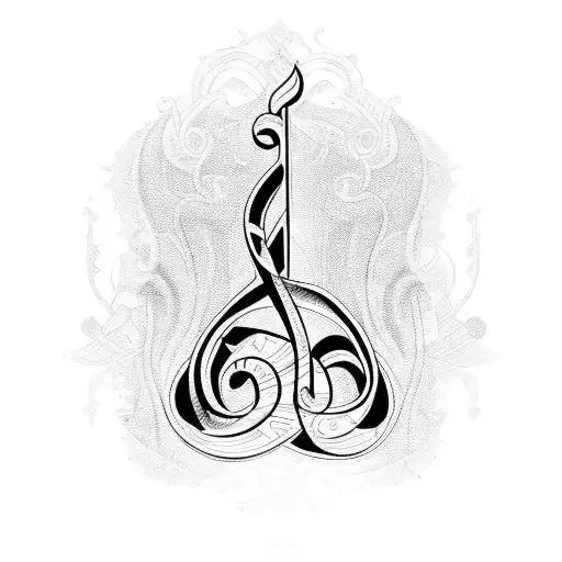 A stylized blackwork tattoo of a musical note intertwined with a Disney castle tattoo design idea