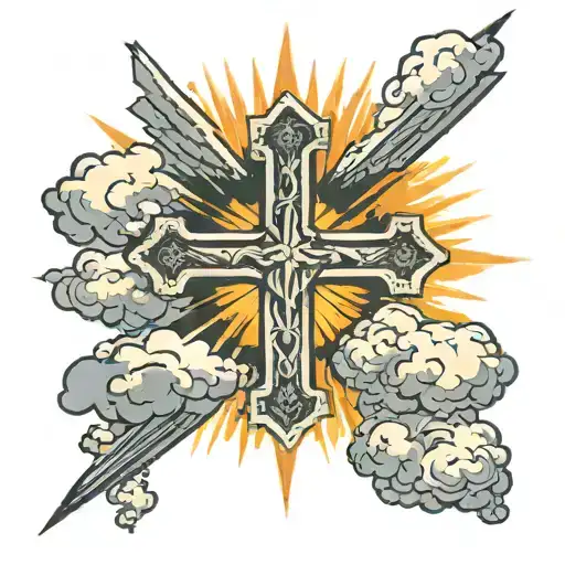 clouds and sun rays on a cross tattoo tattoo design idea