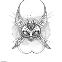 A moth emerging from a ghostface mask with a crescent moon overhead tattoo design idea