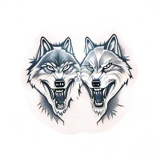 snarling Wolfs facing each other  tattoo design idea