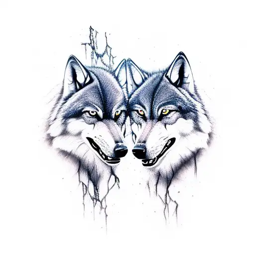 snarling Wolfs facing each other  tattoo design idea