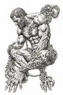 A Greek titan whose hands and feet are tied with many chains tattoo design idea