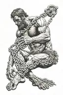 A Greek titan whose hands and feet are tied with many chains tattoo design idea