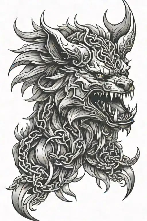fenrir viking chains breaking and bursting tattoo design idea