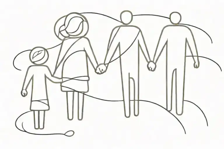 family of 4 holding hands silhouette mackintosh tattoo design idea