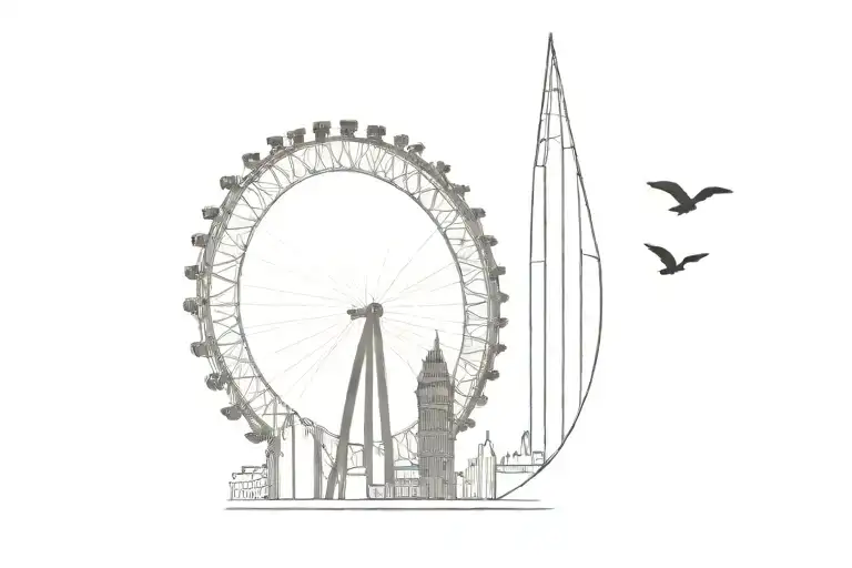 minimalist simple london eye and shard with silhouette family of four  tattoo design idea