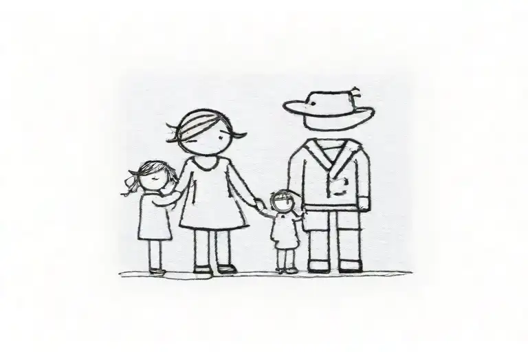 silhouette of a family with 2 teens with london  subtly incorporated into the design tattoo design idea