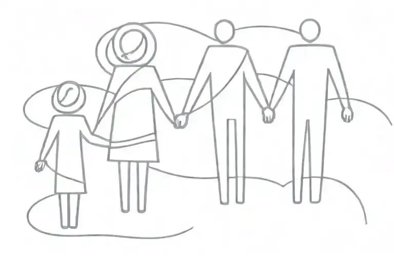 family of 4 holding hands silhouette mackintosh tattoo design idea
