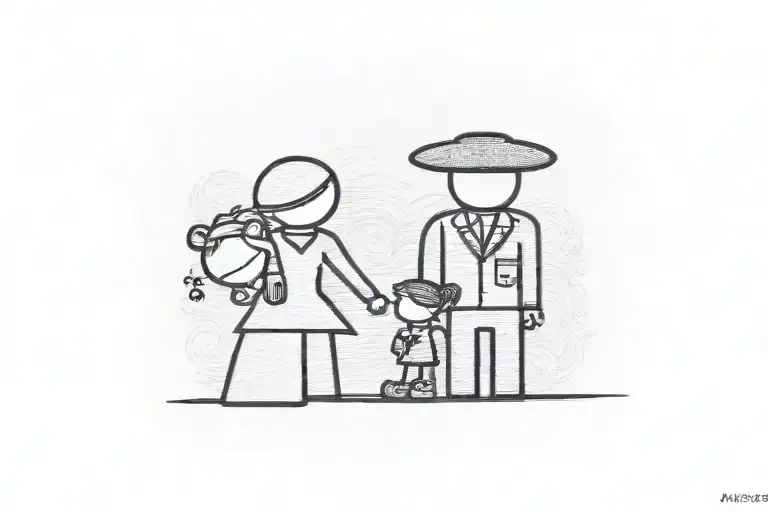 silhouette of a family with 2 teens with london  subtly incorporated into the design tattoo design idea