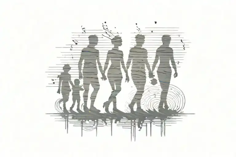 silhouette of a family with 2 teens with music  incorporated into the design tattoo design idea