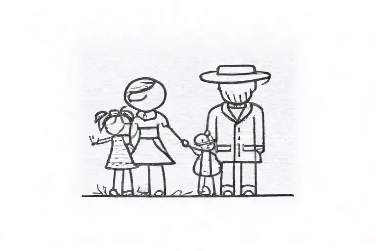 silhouette of a family with 2 teens with london  subtly incorporated into the design tattoo design idea