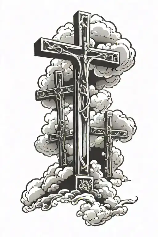 3 Crosses with clouds  tattoo design idea