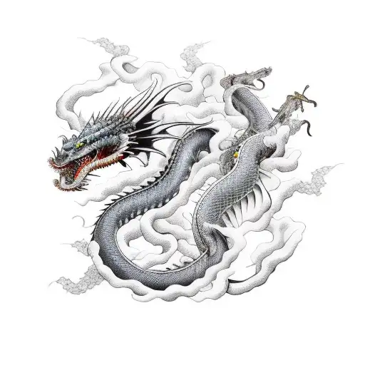 Dragonfish with characteristics of an eel in terms of its body, wrapperd around the forearm,  lightning coming off it tattoo design idea