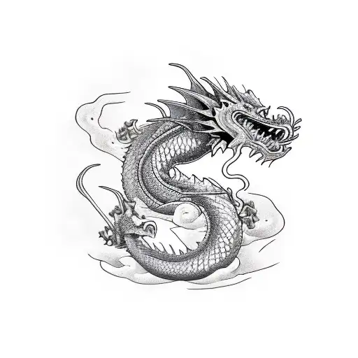 Dragon with characteristics of an eel in terms of its body, wrapperd around the forearm,  lightning coming off it tattoo design idea