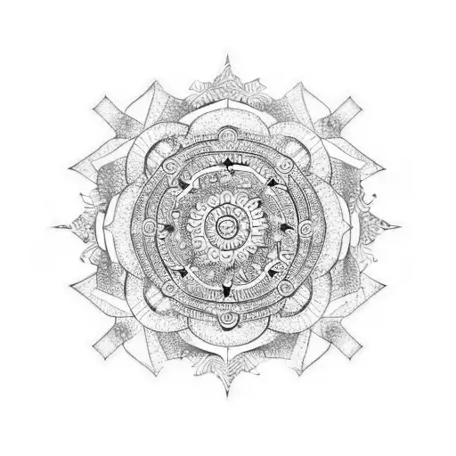 goddess dancing in front of  mandala  tattoo design idea