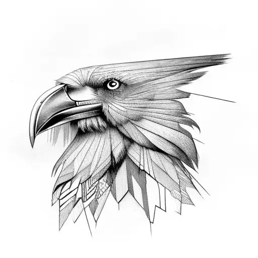 Nordic-inspired raven perched on a branch with intricate dotwork details tattoo design idea