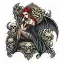 A vampire queen sitting on a throne of skulls tattoo design idea