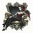 A vampire queen sitting on a throne of skulls tattoo design idea