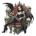 A vampire queen sitting on a throne of skulls tattoo design idea
