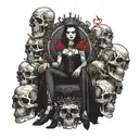 A vampire queen sitting on a throne of skulls tattoo design idea
