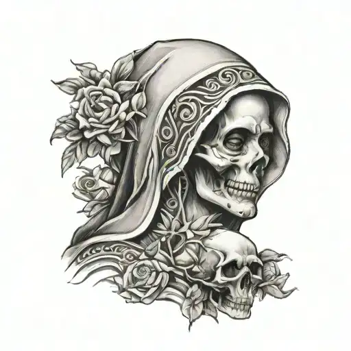 mama mary and skull tattoo design idea