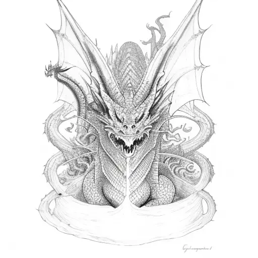 Dragon on tree tattoo design idea